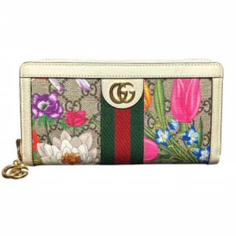 Gucci GG Flora Flower Ophidia Round Zipper Floral Long Wallet
